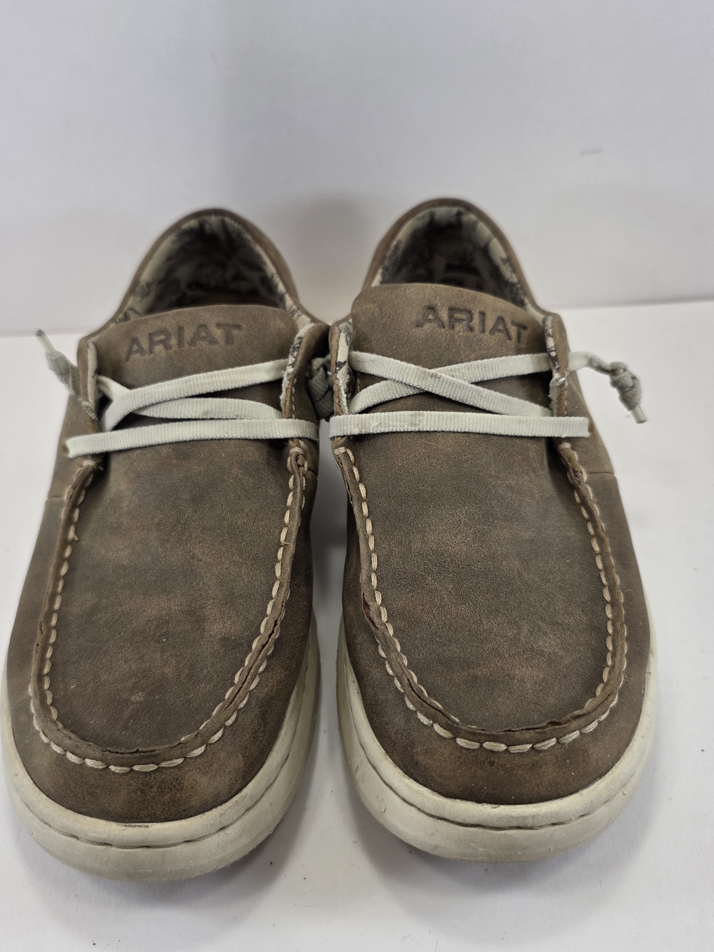 Ariat Women’s 6B Brown Leather Moc Toe Casual Boat Loafer Shoes